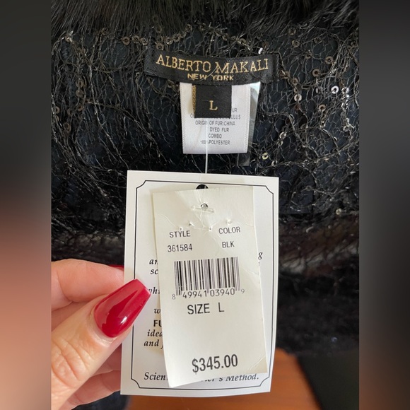 NWT Alberto Makali 100% rabbit fur w/ lace/sequin combo jacket, size L - Picture 10 of 13